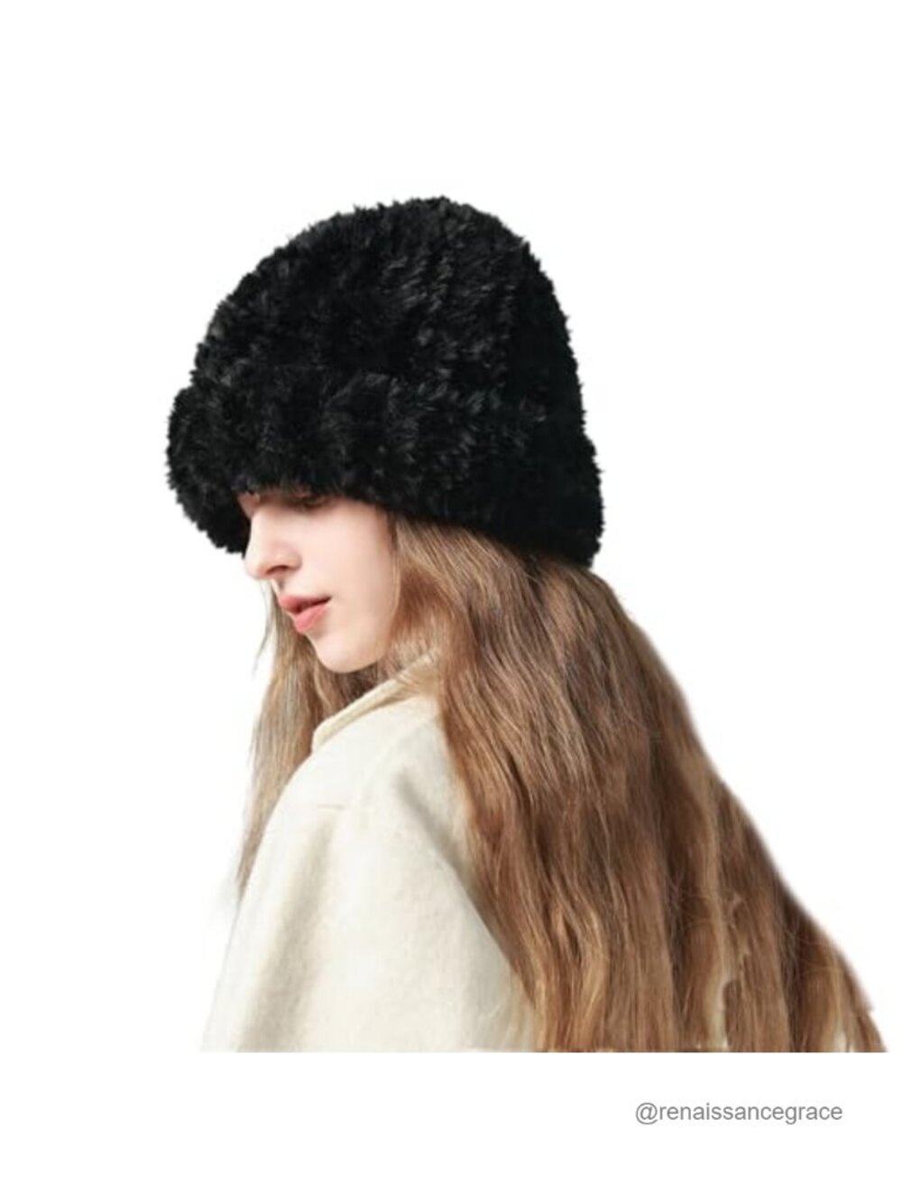 Oversized Chunky Faux Fur Cuffed Cossack Beanie Fuzzy Soft Knitted Winter Cap